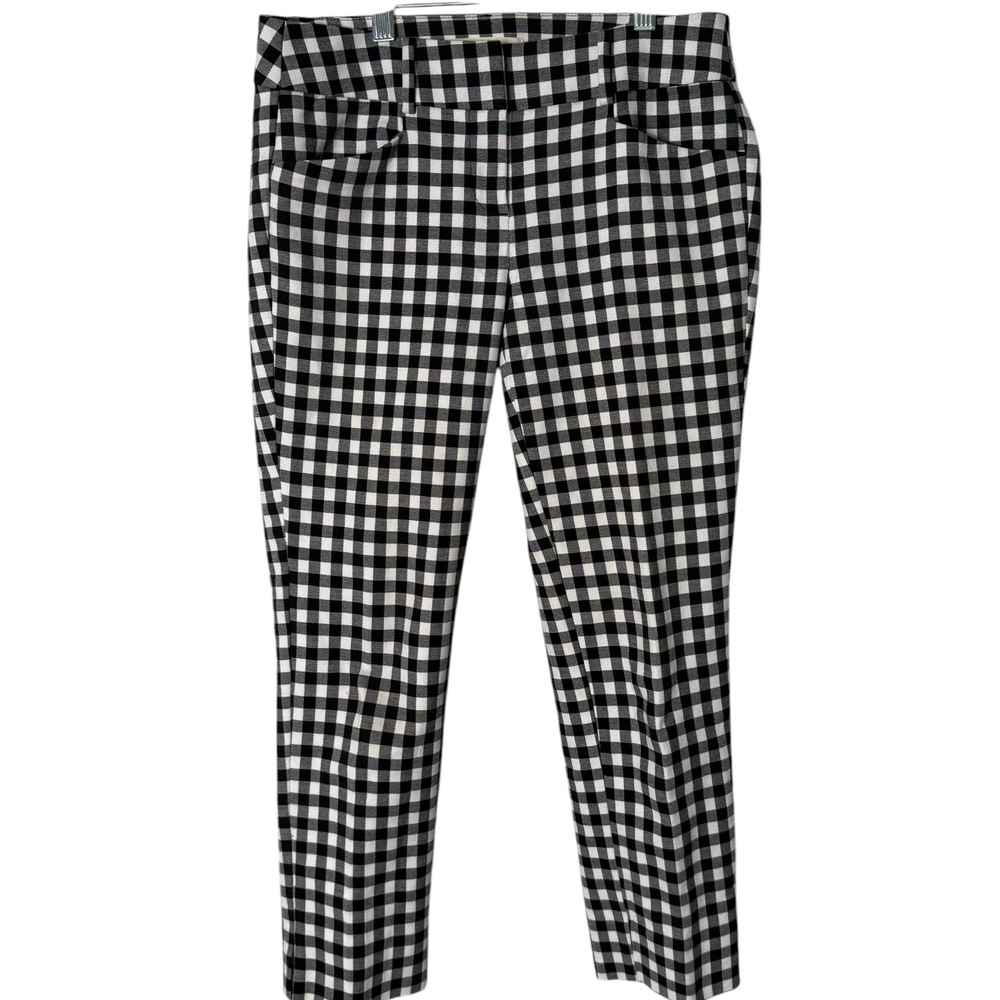 LOFT Black White Gingham Plaid Ankle Pants 0 Petite Marisa Fit Career Workwear